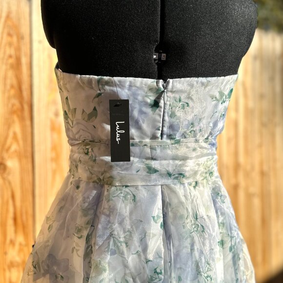 NWT Lulus Charming Sweetness Periwinkle Blue Floral Strapless Organza Maxi Dress - Picture 6 of 11